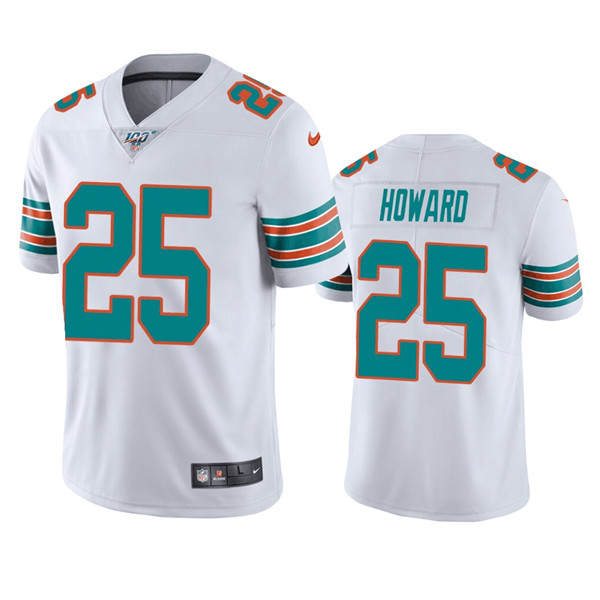 Men's Miami Dolphins #25 Xavien Howard White 100th Season Vapor Limited Stitched Jersey